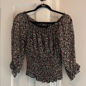 Anthropologie Black and White Smocked Ruffled Blouse